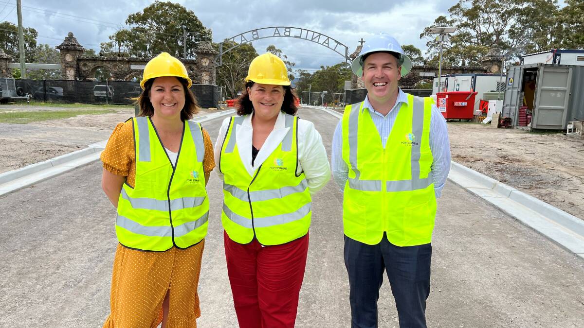 Federal Minister for Regional Development, Local Government and Territories Kristy McBain, Federal Member for Paterson Meryl Swanson and Mayor of Port Stephens Council Ryan Palmer. Picture supplied
