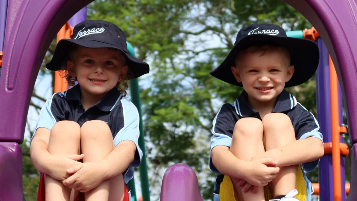 First day of Kindergarten for twin boys Cory and Linkin. Picture by Laura Rumbel