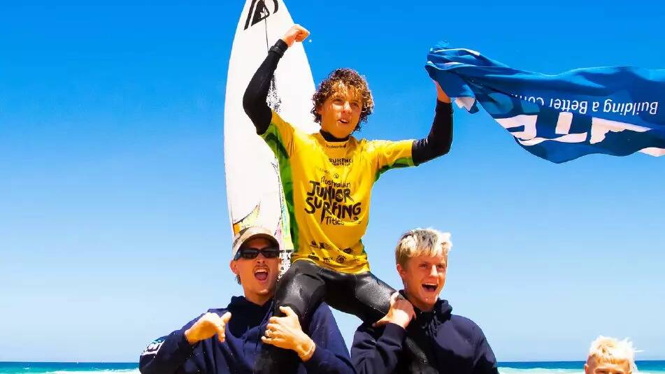 Eden Hasson after his victory in December. Picture by @moshxmedia, Surfing Australia