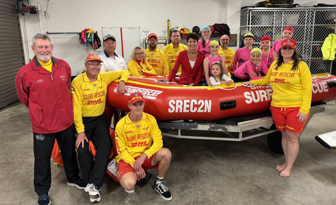 Members of the Birubi Point Surf Life Saving Club with Port Stephens MP Kate Washington. Picture supplied.