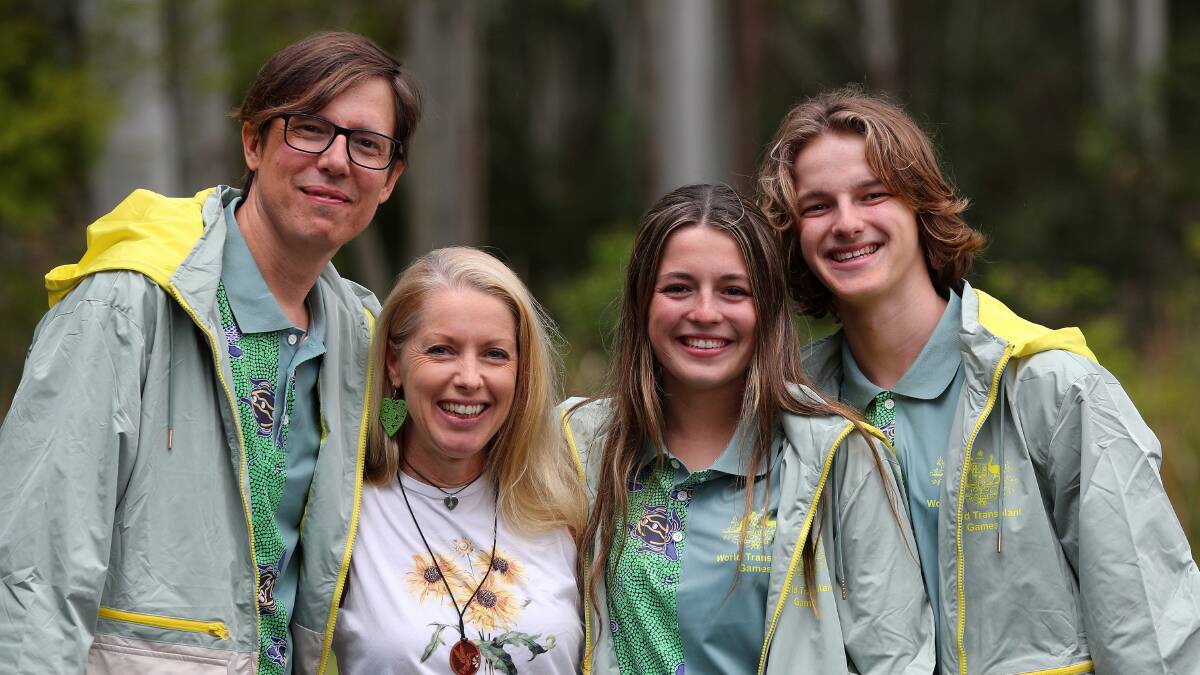 Lucas and Angela Cairns with their daughter Luka-Angel, 19, and son Jazz, 16. The trio in their Australian uniforms will compete at the World Transplant Games. People can register as an organ donor at donatelife.gov.au. Picture by Peter Lorimer 