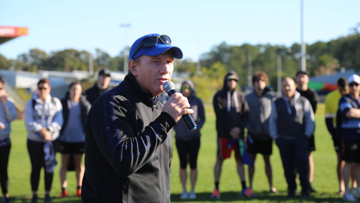 Chief Inspector Tony Townsend will be farewelled on Thursday, September 1. Pictured is Townsend speaking to participants of the Port Stephens NAIDOC Touch Football Tournament, of which he was an organiser, in 2019. Picture by Ellie-Marie Watts.