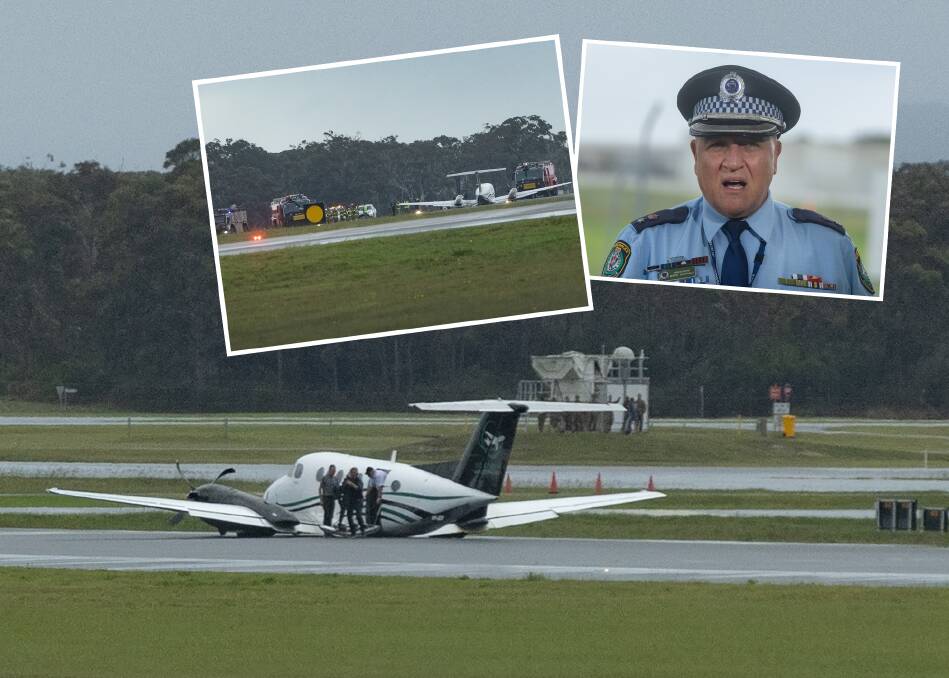 The three people on board managed to walk off the plane unhurt, after an emergency landing at Newcastle airport on May 13, Superintendent Wayne Humphrey confirmed. Pictures by Marina Neil