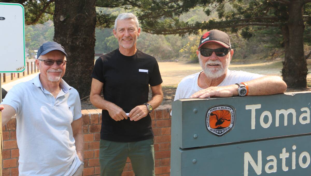 TRUST: Members of the newly formed Tomaree Museum Trust (from left) Chris Peters, Ian Farnsworth and John Clarke in front of the Tomaree Lodge site in Shoal Bay.