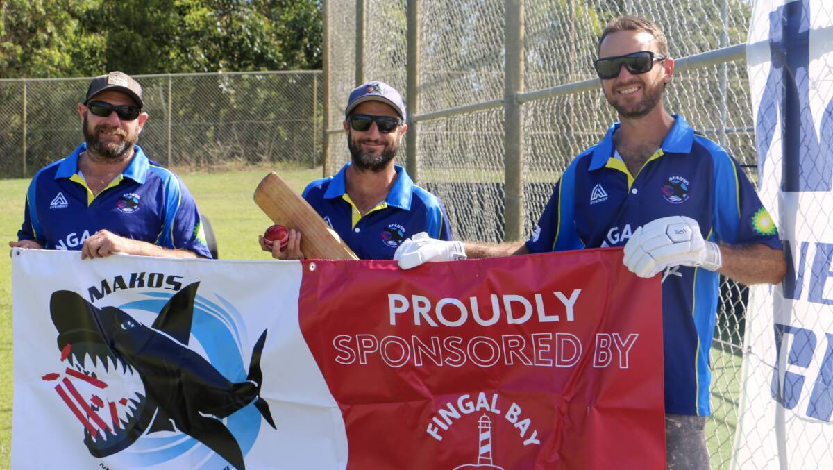 Nelson Bay Makos cricket club committee members (from left) Simon Plummer, Brett Goodwin and Jeff Simms at Salamander practice nets.