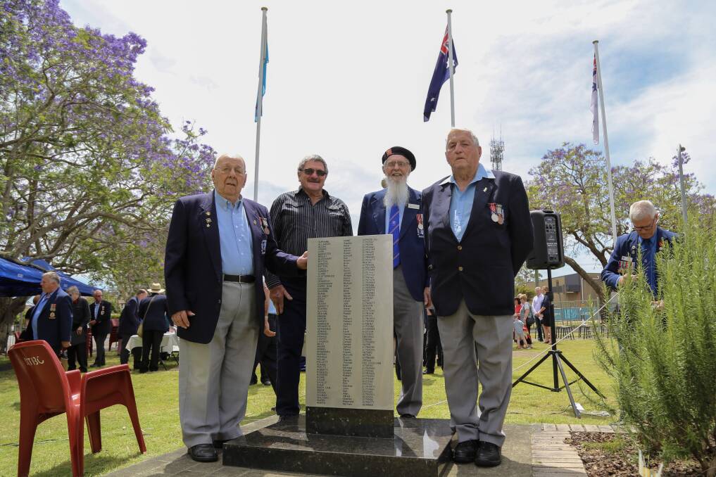 Port Stephens National Servicemen's Association president Kevin Jenkins with fellow members Robert McNamara, Barry Sagar and Stan Allanson and the newly unveiled plaque on the Raymond Terrace Nashos memorial.