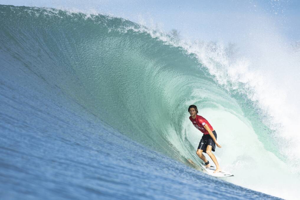 Mikey Clayton-Brown surfing in the Nias Pro in Indonesia in June 2022 where he placed fifth. Picture by Federico Vanno/Liquid Barrel