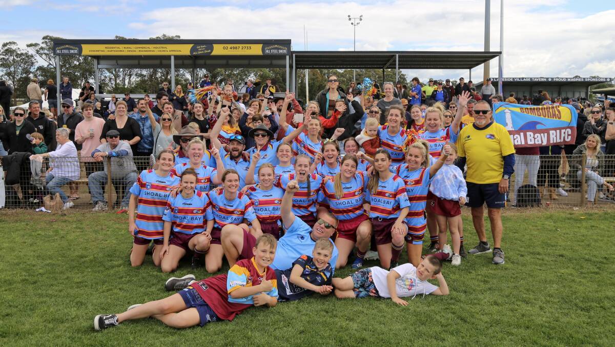 The Fingal Bay Bomboras and Stroud Raiders in action for the NHRL B-grade ladies league tag grand final in Raymond Terrace on Saturday, September 10, 2022. Pictures by Ellie-Marie Watts.