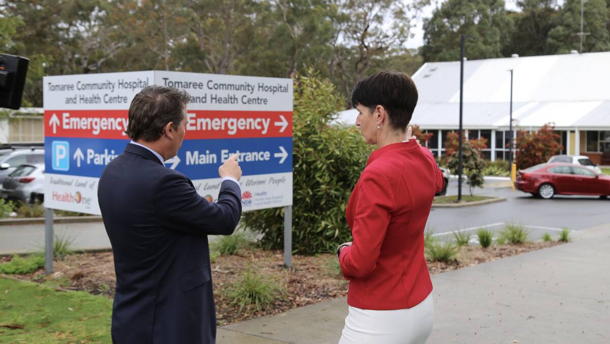 Ryan Park and Kate Washington at Tomaree Community Hospital. "We've heard some genuine concerns from the workers and we are now very concerned that we have a ticking time bomb," Ms Washington said.