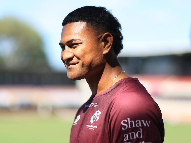 Haumole Olakau'atu says his on-field actions for Manly in 2024 will speak louder than his words. (Mark Evans/AAP PHOTOS)