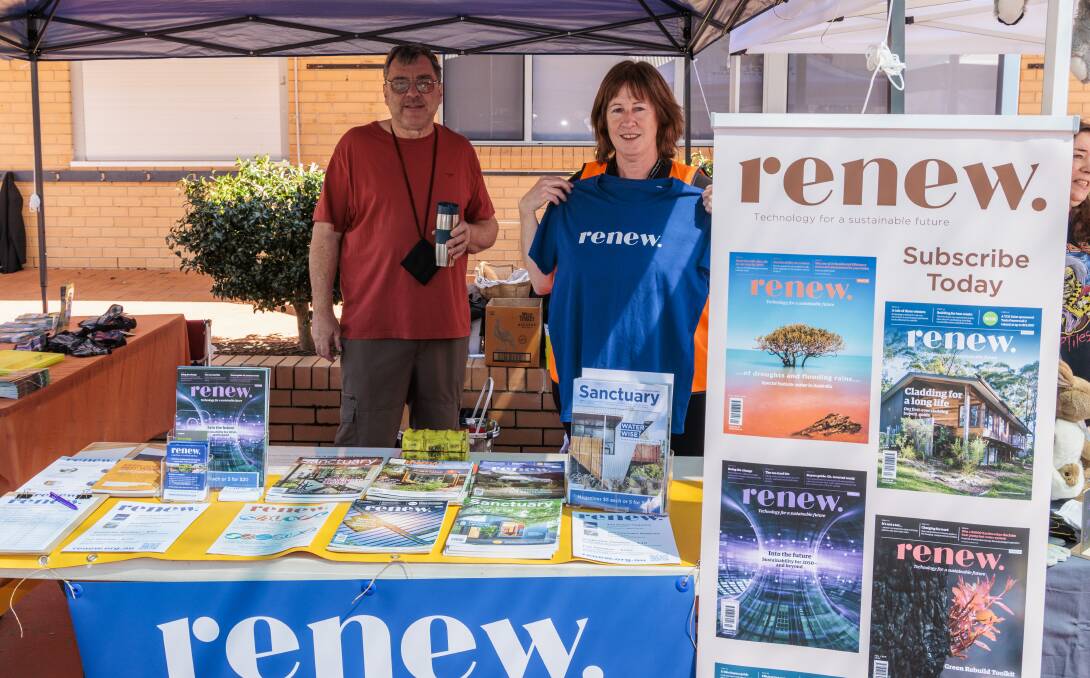 Renew Hunter Region Branch members Tim and Ewa Meyer launching the group at the Sustainable Futures festival in September 2022. Photo supplied
